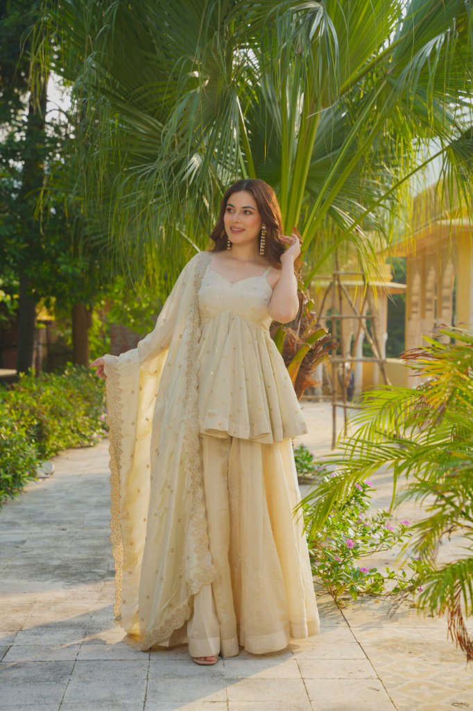 Gloden blush peplum top , plazo with duptta