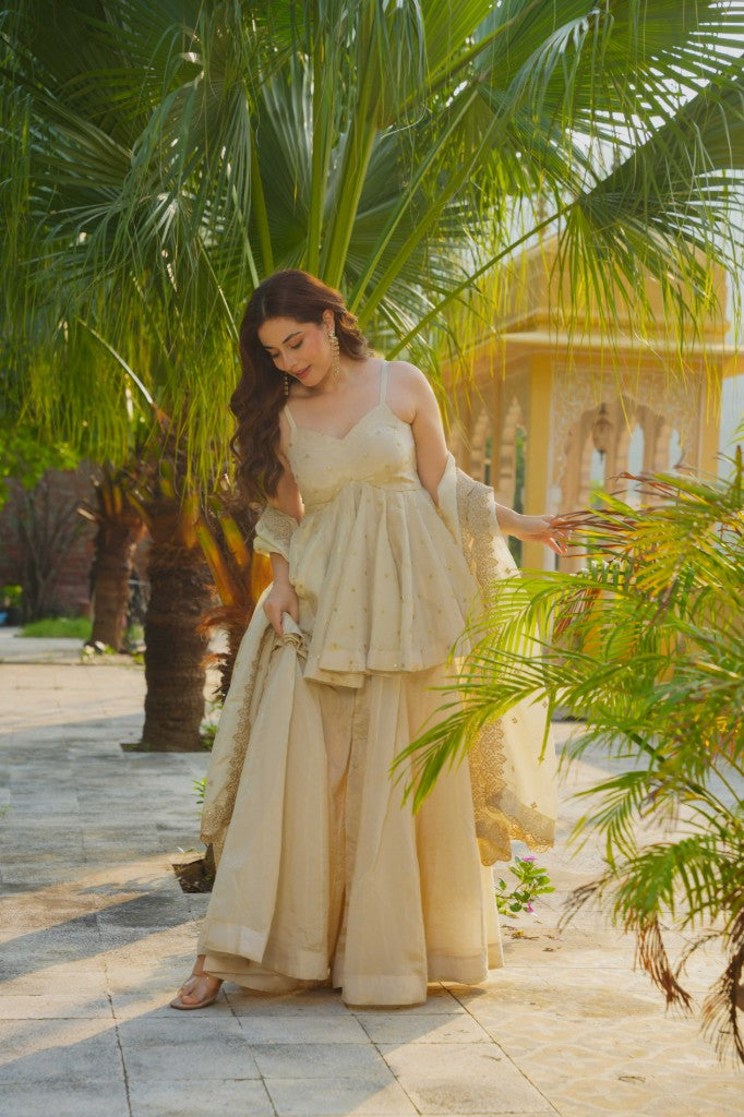 Gloden blush peplum top , plazo with duptta