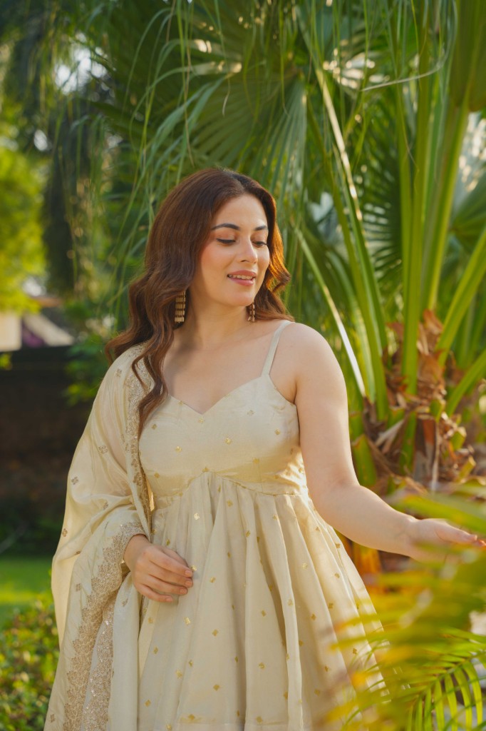 Gloden blush peplum top , plazo with duptta