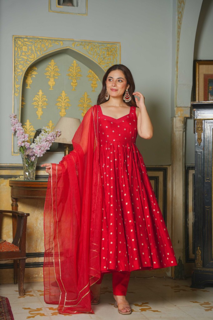 Glamour bloom red Anarkali