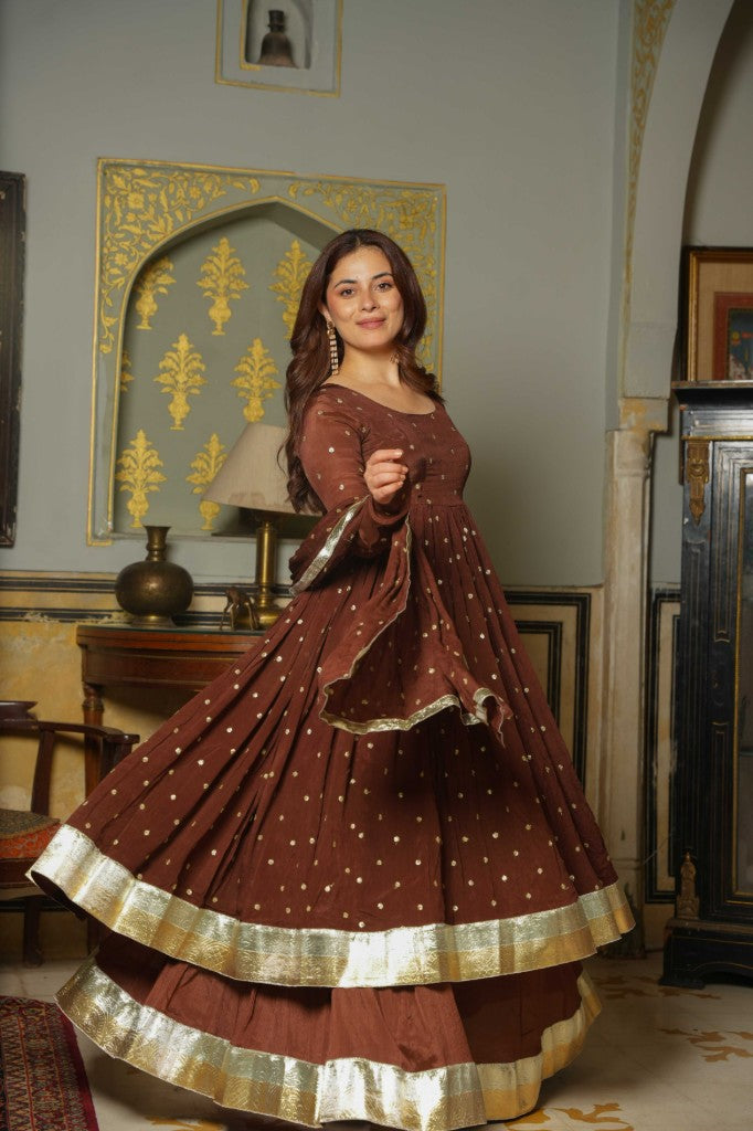 Brown send anarkali suit set