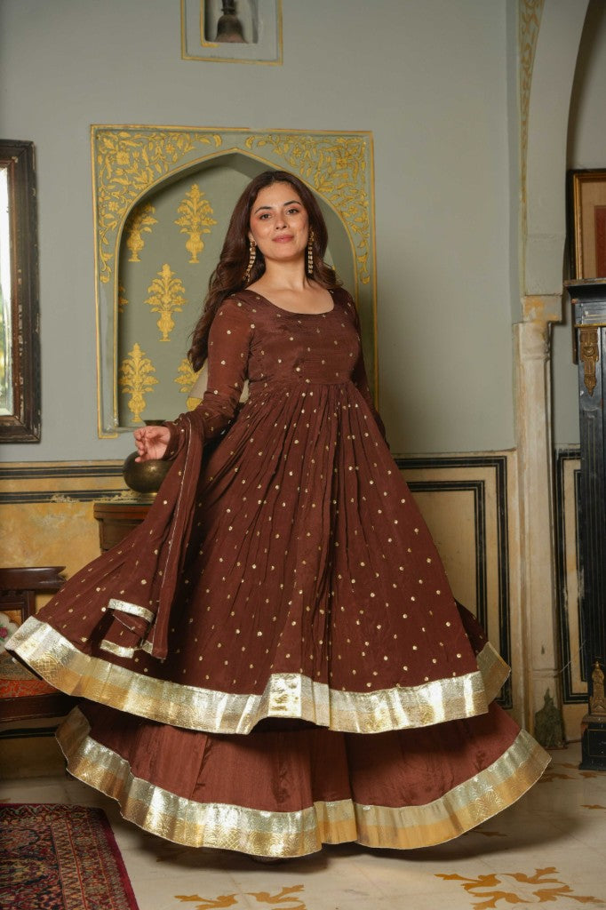 Brown send anarkali suit set
