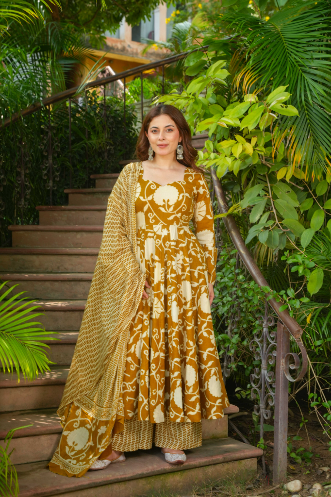 Mustard cotton anarkali