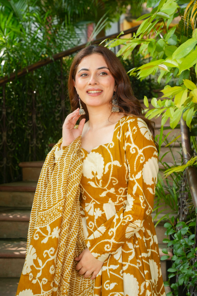 Mustard cotton anarkali