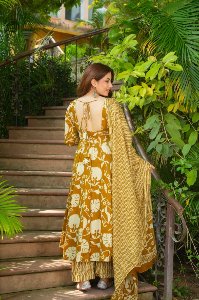 Mustard cotton anarkali
