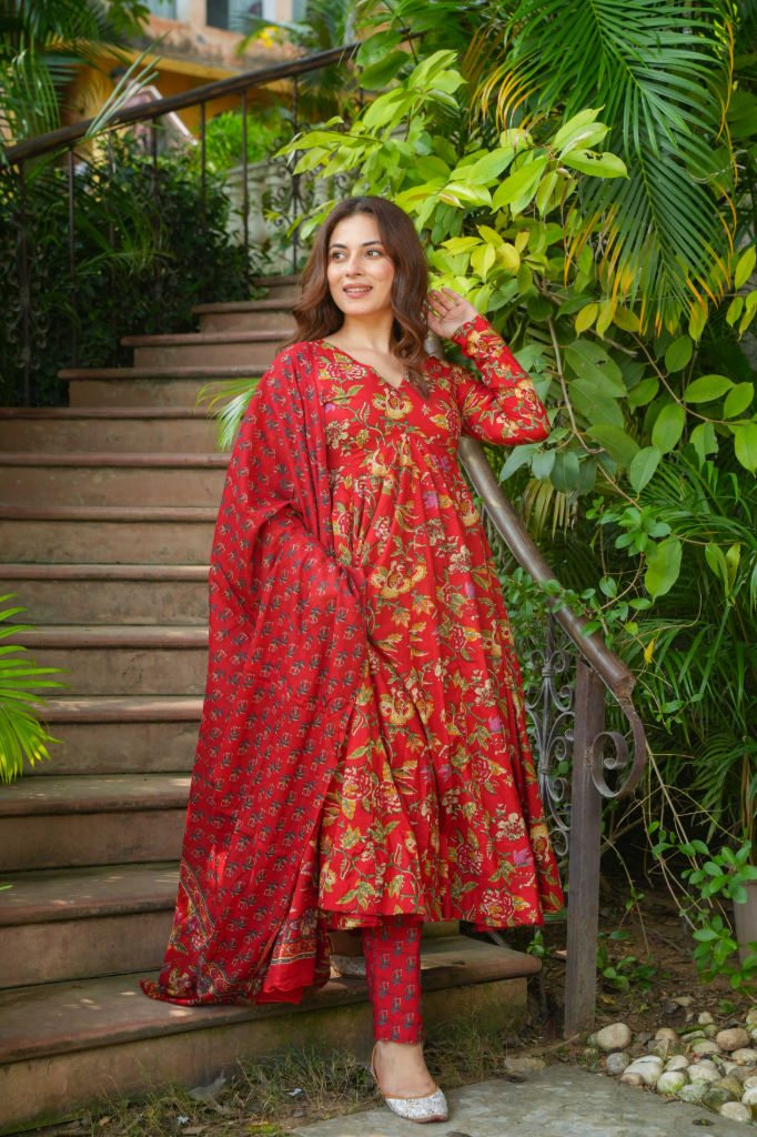 Red cotton anarkali