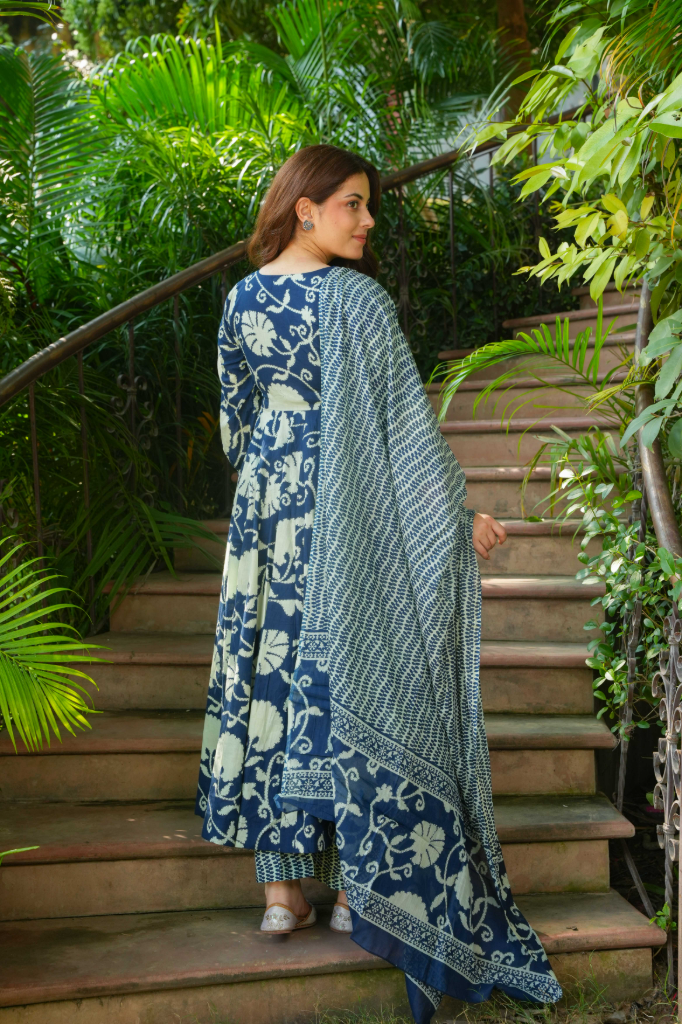 Blue cotton anarkali