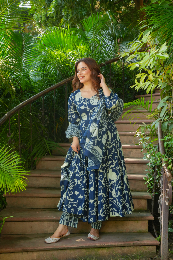 Blue cotton anarkali
