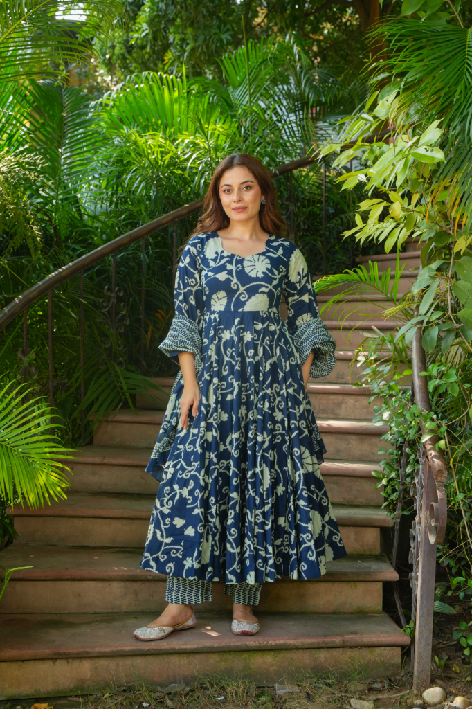 Blue cotton anarkali