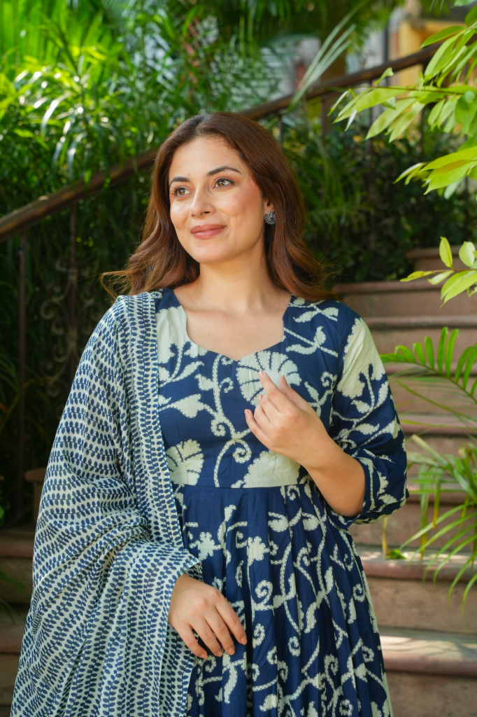 Blue cotton anarkali