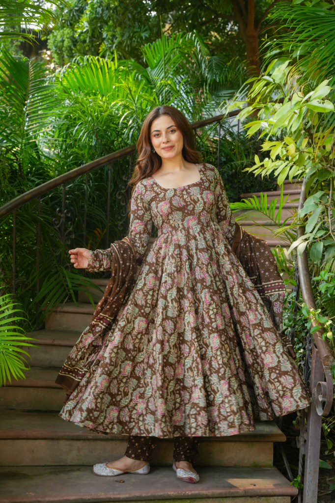 Chocolate cotton anarkali