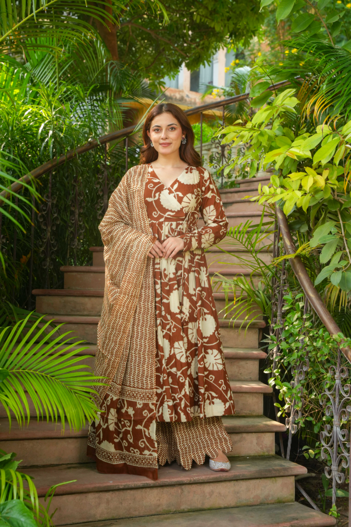 Brown cotton anarkali