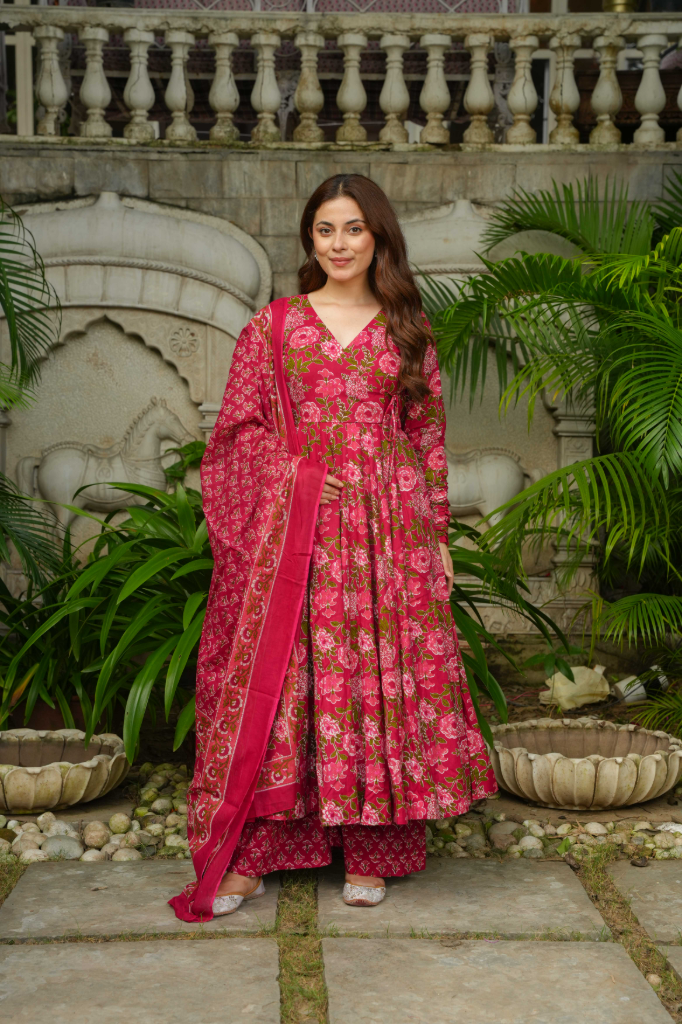 Pink cotton anarkali
