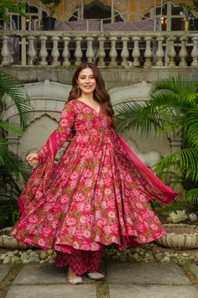 Pink cotton anarkali
