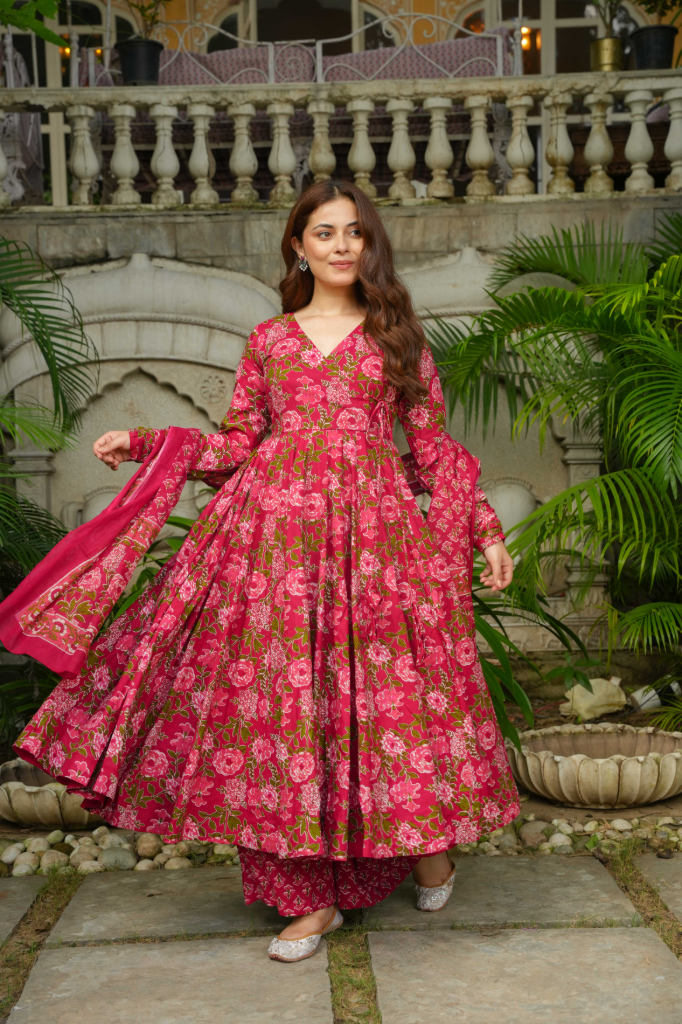 Pink cotton anarkali