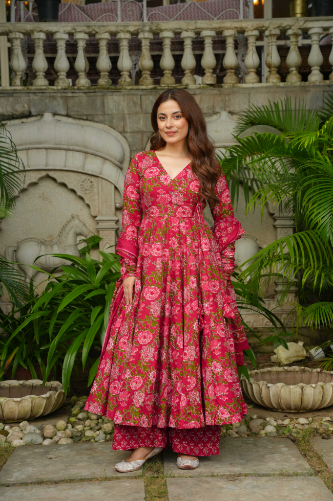 Pink cotton anarkali